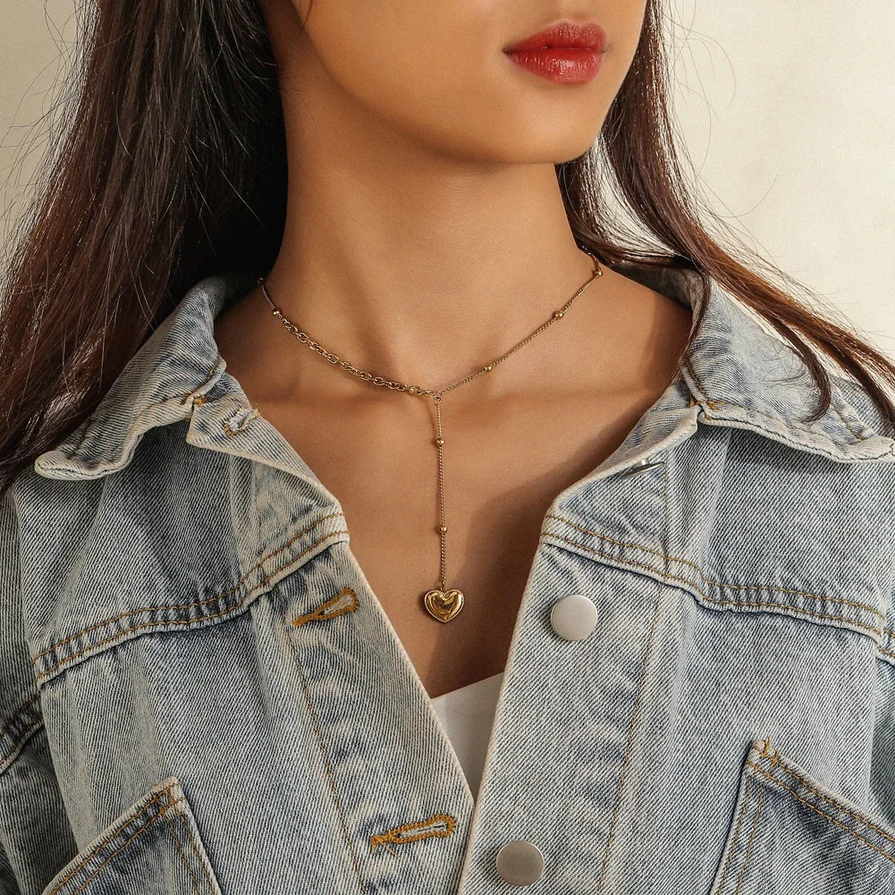 

Fashion Stainless Steel Bead Chain Heart Pendant Necklace For Women Party Wedding Gift Jewelry Drop Shipping Wholesale Gifts