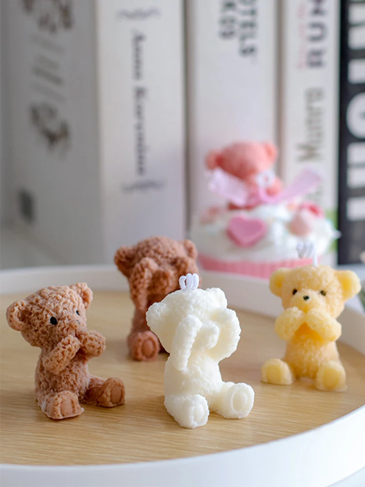 Home Decoration Cute 3D Teddy Baby Bear Scented Candle Silicone Mold Gypsum Epoxy Aroma Handmade DIY Plaster Diffuser
