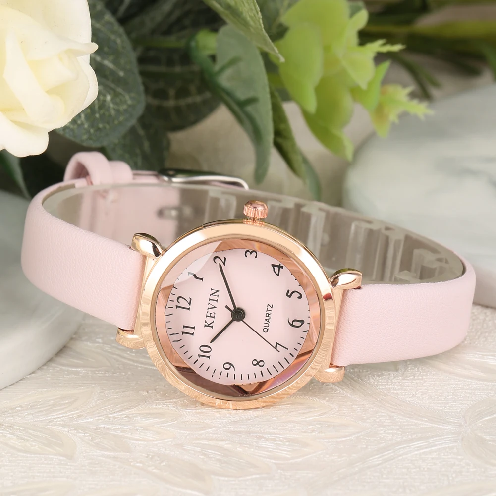 Шикарные кварцевые часы для женщин Модный чехол из розового золота лаконичный