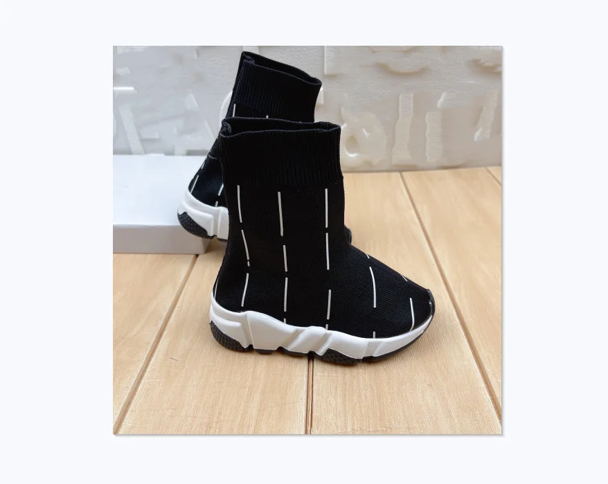 

2021 Autumn and winter top high-end fashion brand black Zhongbang socks shoes for boys and girls shoes sizes 24 to 35