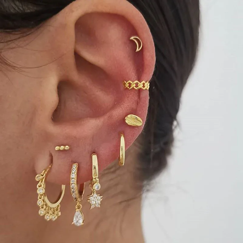 

Punk Crystal Hoop Earrings Set For Women Geometric Gold Metal Circle Hoop Earrings Broncos 2021 Trend Jewelry Gift