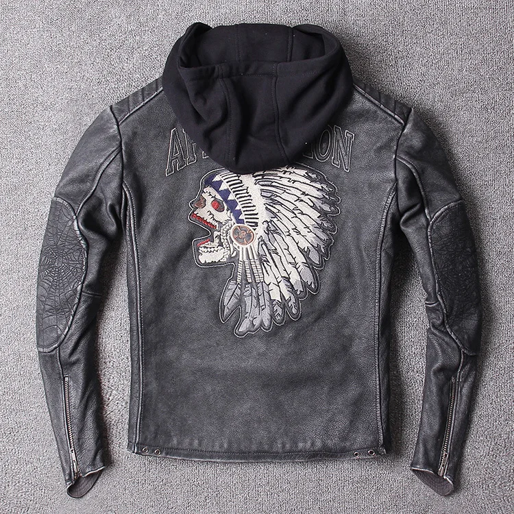 Мужская винтажная байкерская куртка из натуральной кожи серая приталенная