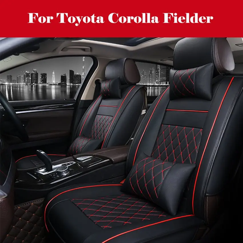 

Black PU Leather Front+Rear Car Seat Cover 5D Full Coverage Auto Styling Cushion For Toyota Corolla Fielder