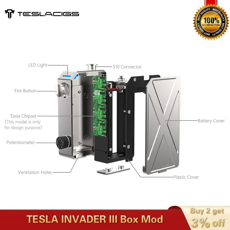 Электронная сигарета 100% оригинал Tesla Invader 3 коробка мод 240 Вт Питание от двух
