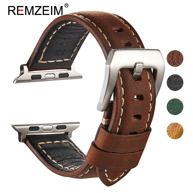 

Ремешок ручной работы REMZEIM из кожи Крейзи Хорс, винтажный кожаный браслет для Apple Watch 44 мм 40 мм 42 мм 38 мм 6 SE 5 4 3