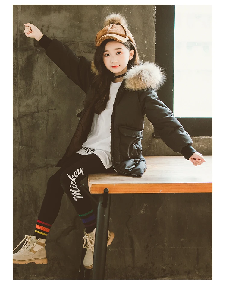 Fashion Children Winter Down Cotton Jacket Girl Clothing Kids Clothes Warm Thick Parka Fur Collar Hooded Long Coats Outfits