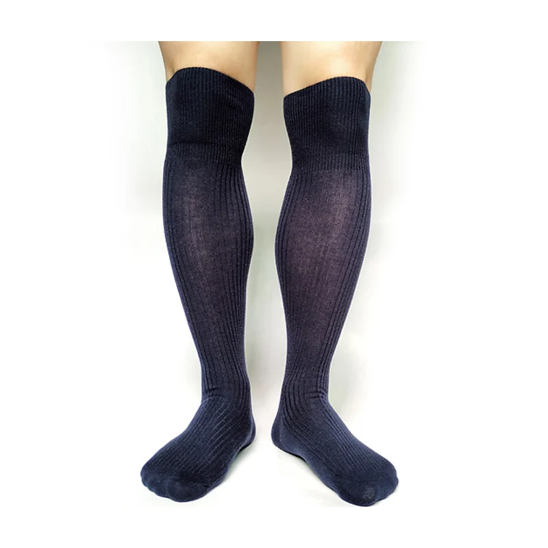 Однотонные темно-синие мужские чулки выше колена сексуальные хлопковые
