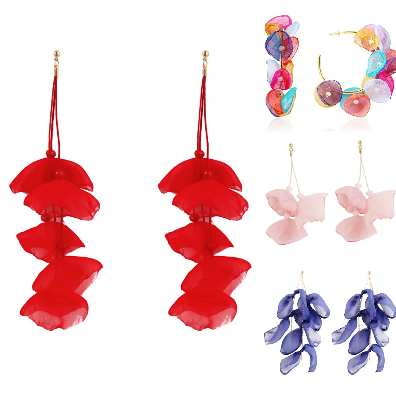 

Elegant Drop Earings Dangle Lace Cloth Handmade Flower Layered Petal Jewelry Earrings for Women Girls Bride Wedding
