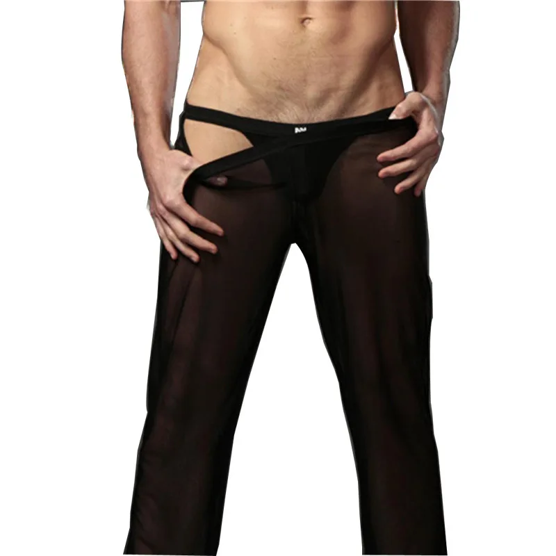 Low waist men pajama pants sleep bottoms breathable new men's sexy mesh trousers transparent home pants