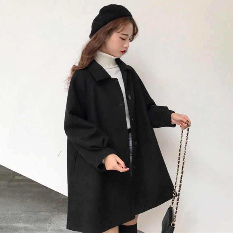 Женское шерстяное пальто в стиле преппи для колледжа элегантное однотонное