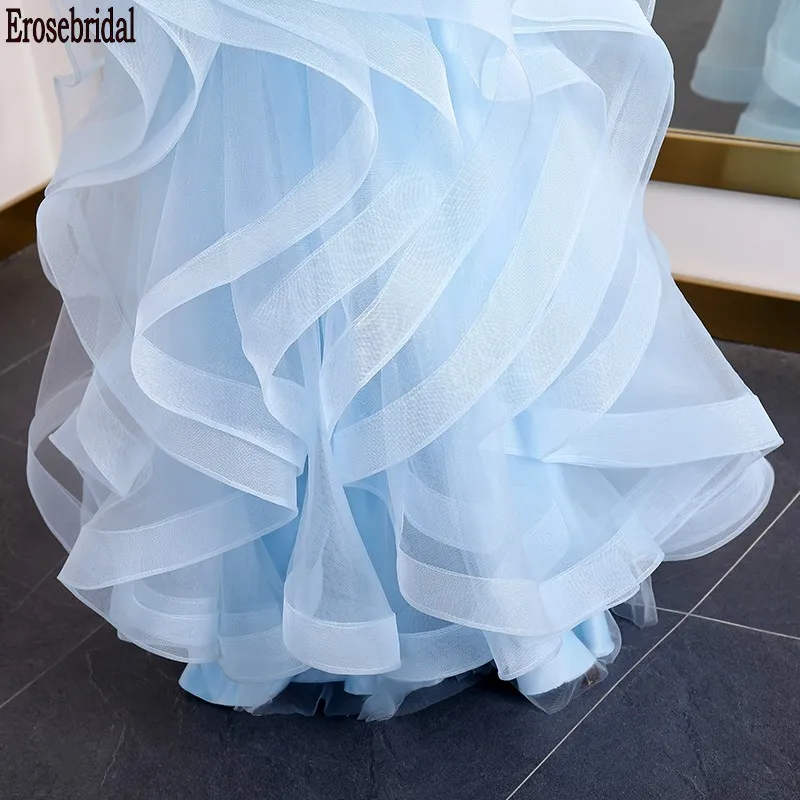 

Erosebridal Sky Blue A Line Evening Dress Long Deep V Neck Beads Lace Body Long Formal Dress Evening Gown Party Women Wear