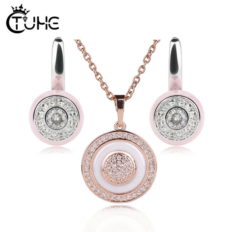 Комплект из колье и серёг цвета розового золота серебра|Ювелирные наборы| |