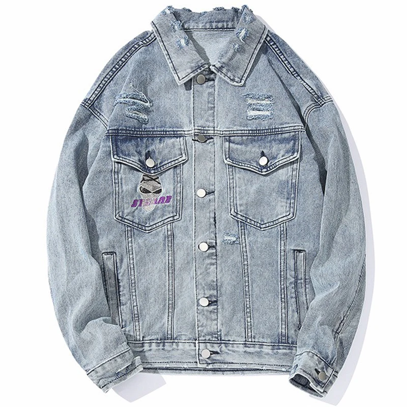 Джинсовые куртки в стиле хип-хоп Мужская Уличная одежда модная джинсовая куртка