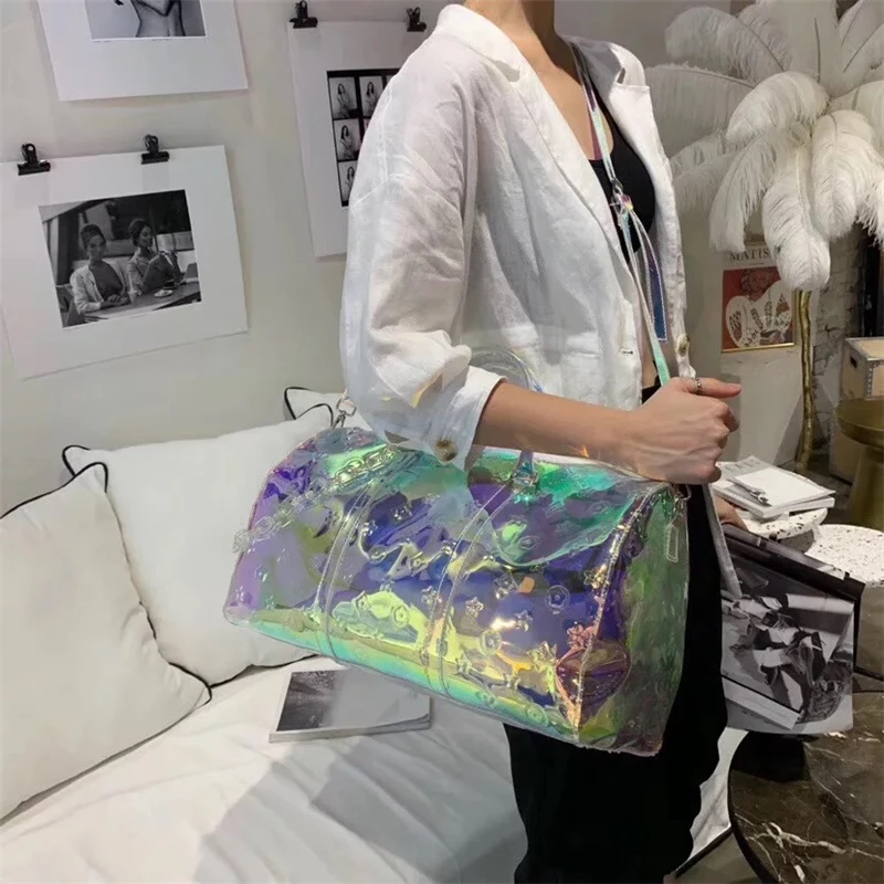 

Luxury Holographic New Printing Transparent Large-Capacity Sports Handbag High Quality PVC Short-Distance Laser Travel Bag 50CM