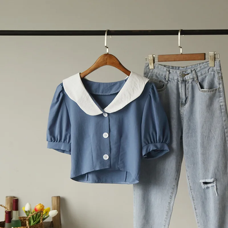 Blusa регулярные Zanzea приподнятая Топ Хлопок Половина Блузка Япония и Южная Корея 2021