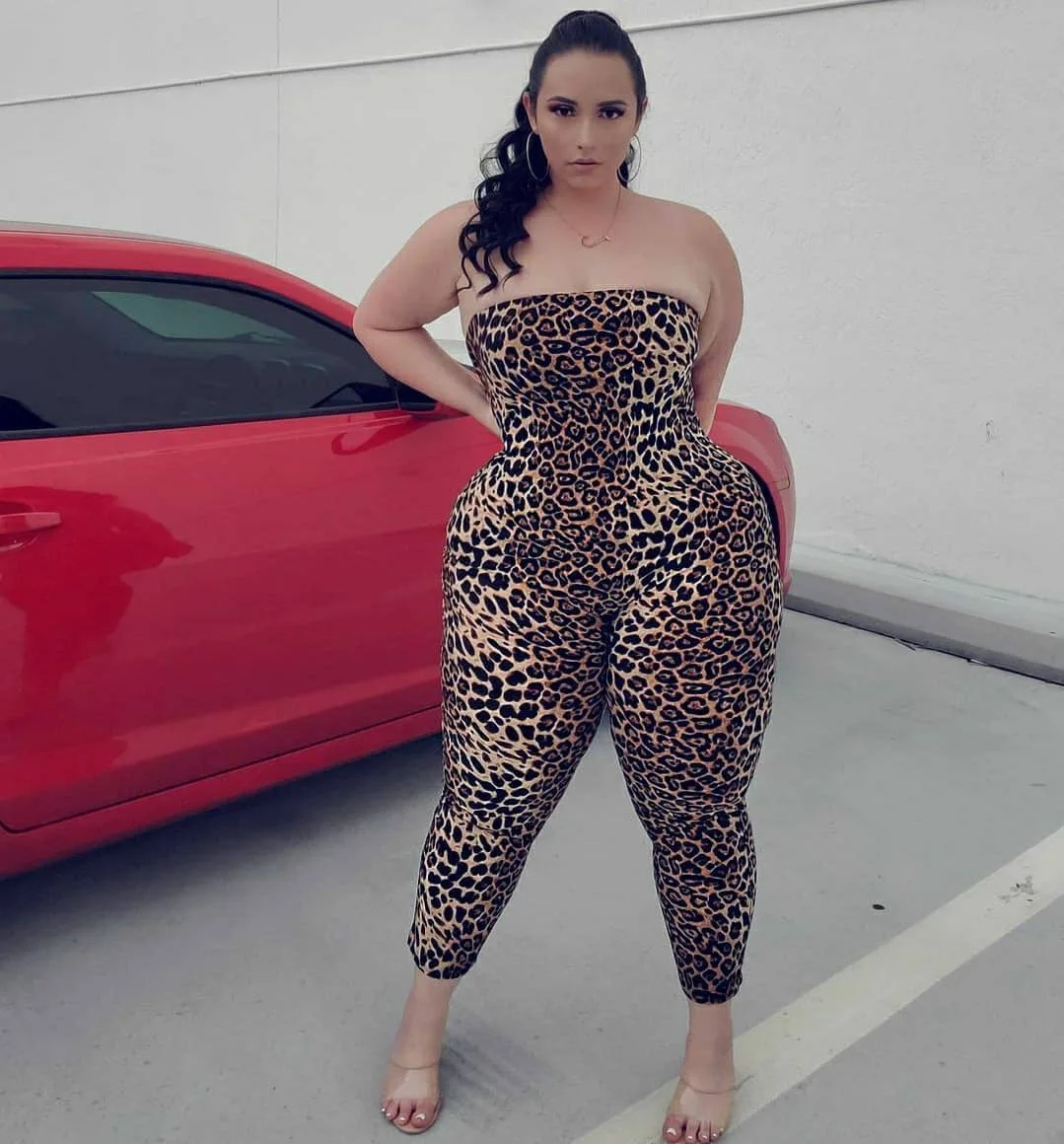 

Leopard Printed Women Strapless Jumpsuits New Arrivals Lady Plus Size Sleeveless Backless Sexy Clubwear Plus Size Skinny Rompers