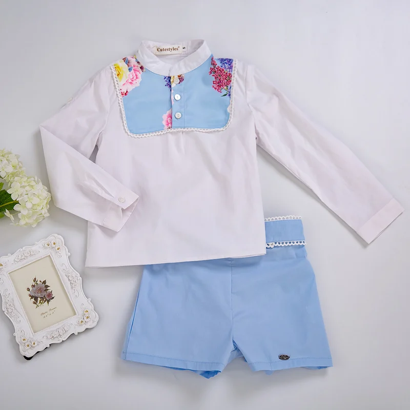 Cutestyles новейшая Одежда для мальчиков с голубым цветочным принтом подставка из