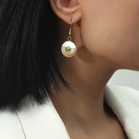 2021 new fashionable stainless steel gold plated earrings for women round shell with turquoise real stone sun style jewelry