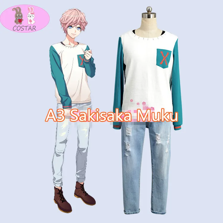 

COSTAR 3PCS Anime! A3 Sakisaka Muku Uniform Cosplay Costume Unisex Knitting Shirt Inner Clothing Daily Clothes top+inner+pants