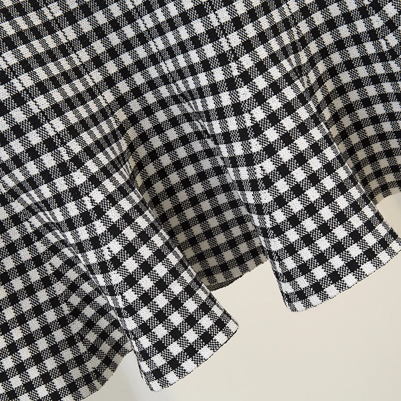 

JSXDHK Two Piece Set 2019 Autumn Women Hit Color Black Knitted V Neck Pullovers Suit And Bodycon Slim Ruffles Plaid Skirt Set