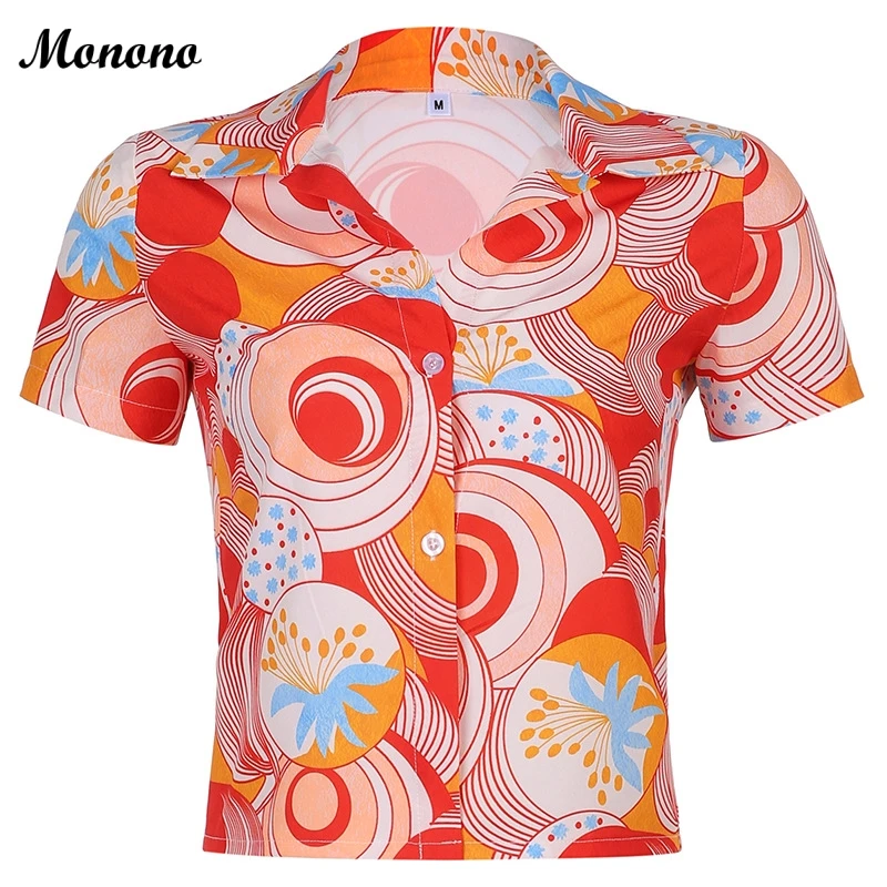 

Harajuku Print Y2K Women Girls Aesthetic 90s Fashion Crop Tops Tees Button Up T Shirts Streetwear Short Sleeve Streetwear Tshirt
