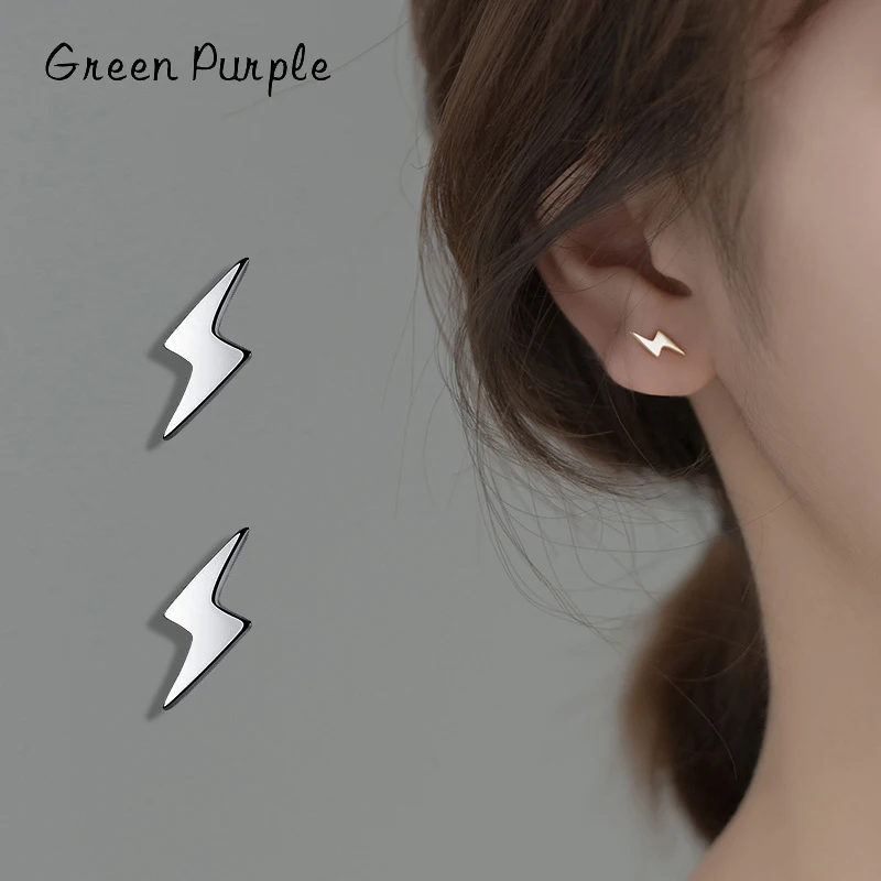 

GREEN PURPLE Genuine s925 Sterling Silver Lightning Minimalism Stud Earring For Women Wedding Engagement Fashion Fine Jewelry