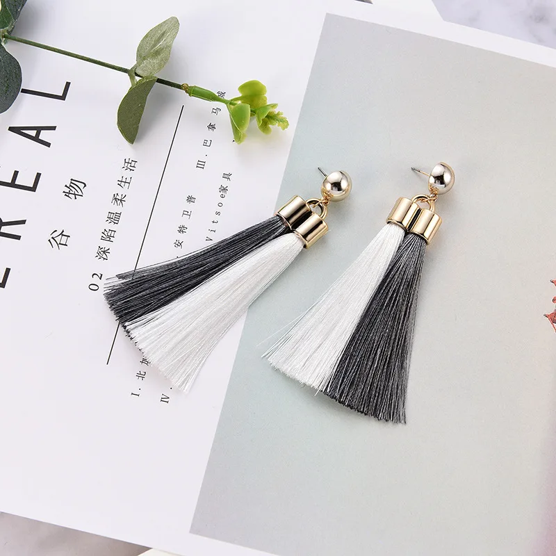 Нью Джерси стильные крутые черные кисточкой Длинные Висячие серьги для женщин