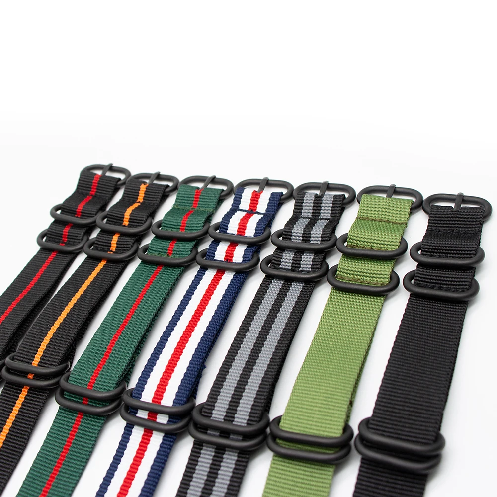 Ремешок нейлоновый для наручных часов спортивный черный матовый браслет с