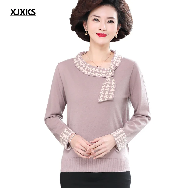 Шерстяной вязаный свитер XJXKS Женский пуловер новинка сезона весна-осень 2022