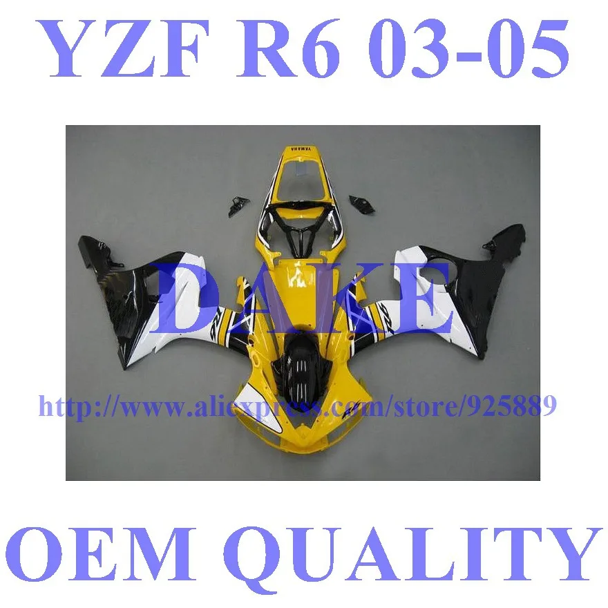 

yellow white black fairings for Yamaha YZF-R6 03 - 05 #7711 YZF R6 03 04 05 YZF 600 R6 2003 2004 2005 fairing parts // DAKE