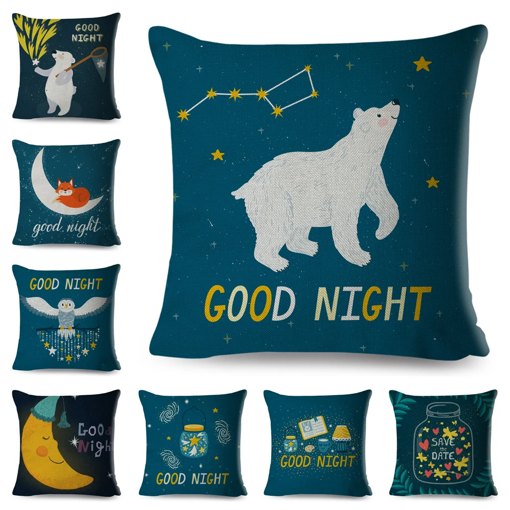 

Good Night Cute Cat Fox Owl Cushion Cover Decor Lovely Cartoon Animal Pillowcase Polyester Pillow Case for Sofa Children Room