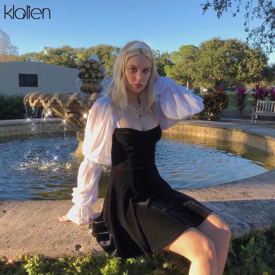 KLALIEN пикантные вечерние платья женское мини платье с длинным рукавом элегантное