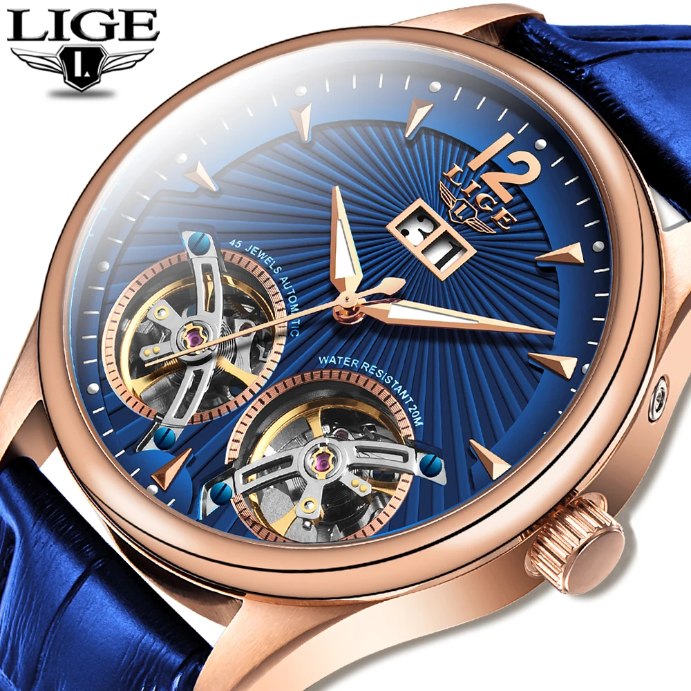 

Reloj LIGE Men Watches Mechanical Tourbillon Luxury Fashion Brand Leather Male Sport Watch Men Automatic Watch Relogio Masculino