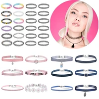zemo 6pcs12pcs flower net choker necklace set for women girls stretch elastic henna tattoo colorful cloth collar necklace party