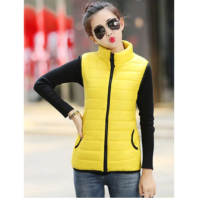 Женский жилет осенне зимняя куртка короткая однотонная с воротником стойкой из