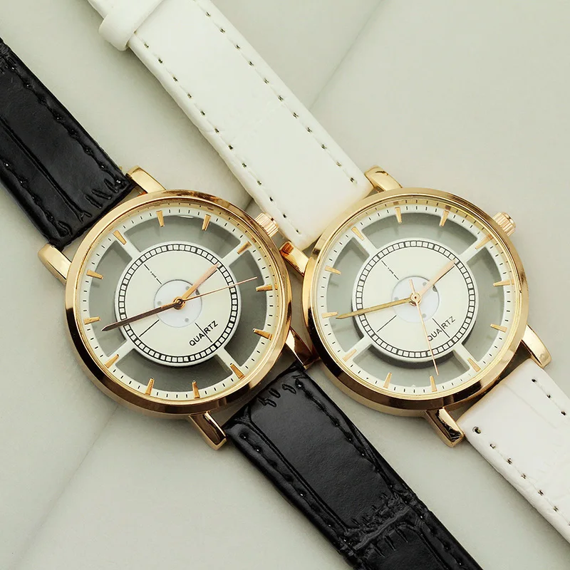 

2020 Ladies gift Rounded case women watch Enmex simple design three hands Double side hollow plating quartz fashion wristwatch