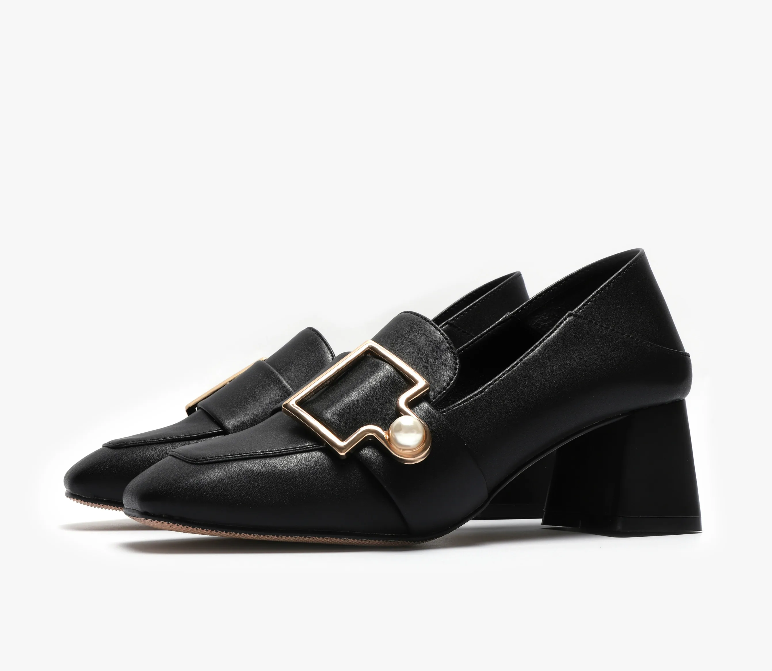 

Spring 2021 Pearl Buckle Fashion Leather Shoes High Heel Loafers Thick Heel Mary Jane Women's Single Shoes
