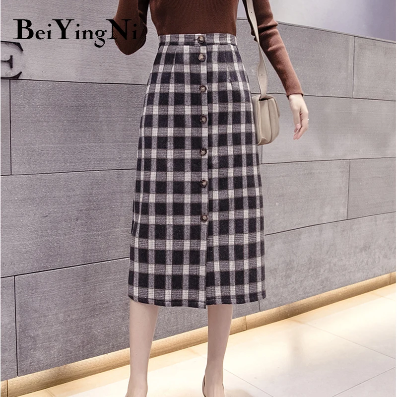 

Beiyingni Single-breasted Skirt Autumn Winter Long Retro High Waist 2020 Fashion Slim A Line Skirts Womens Maxi Korean Faldas
