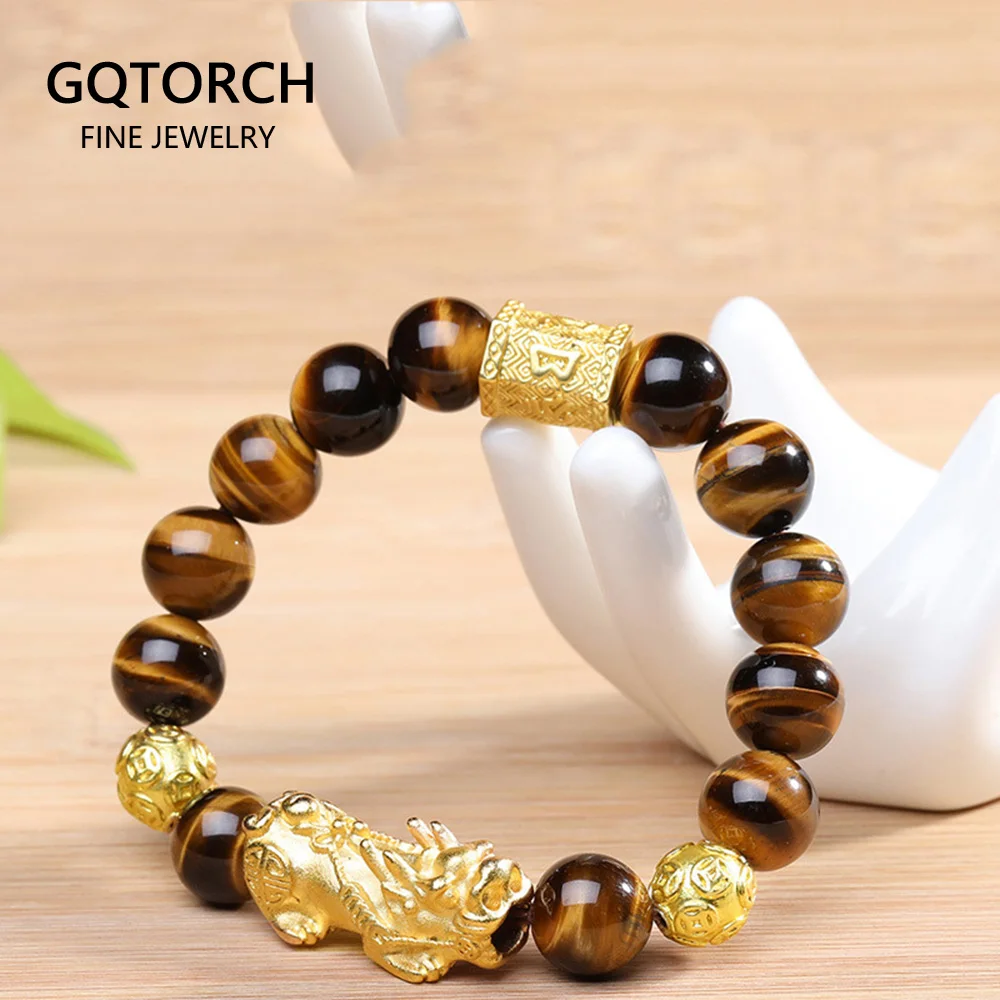 Браслет из бусин натурального камня для мужчин с аллювиальным золотым