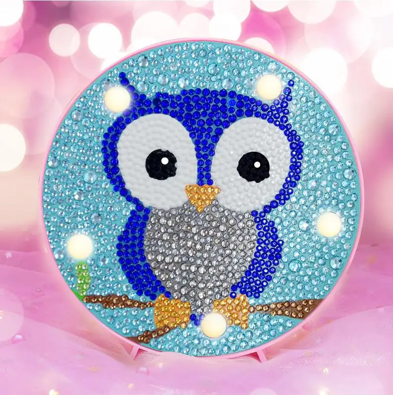16x16x4.3mm Светодиодный ночник с милым животным, алмазным рисунком, полный светильник для детей, украшение Bedoom, вышитый светильник, подарок для рукоделия - Цвет: 16x16x4.3mm