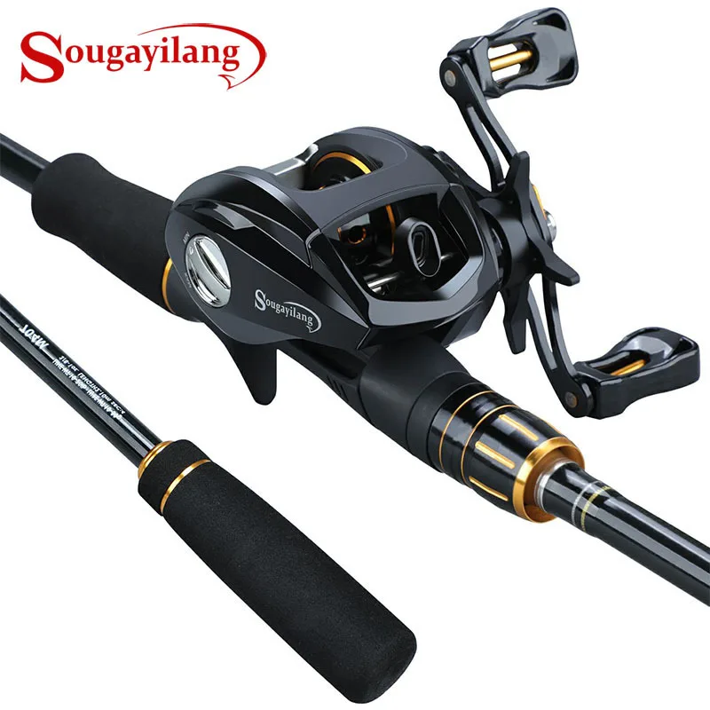 

Sougayilang 4 Section Carbon Fiber Fishing rod and Reel Combos Portable Casting Fishing Pole 12+1BB Baitcasting Reel Fishing Set