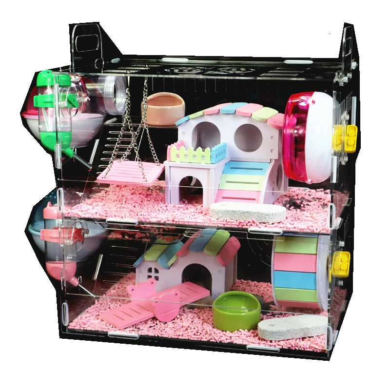 

Игрушка клетка для слепых дат, однослойная двойная Лайка, три штуки, основные товары для хомяков, золотой шелк, медведь, супер большая вилла