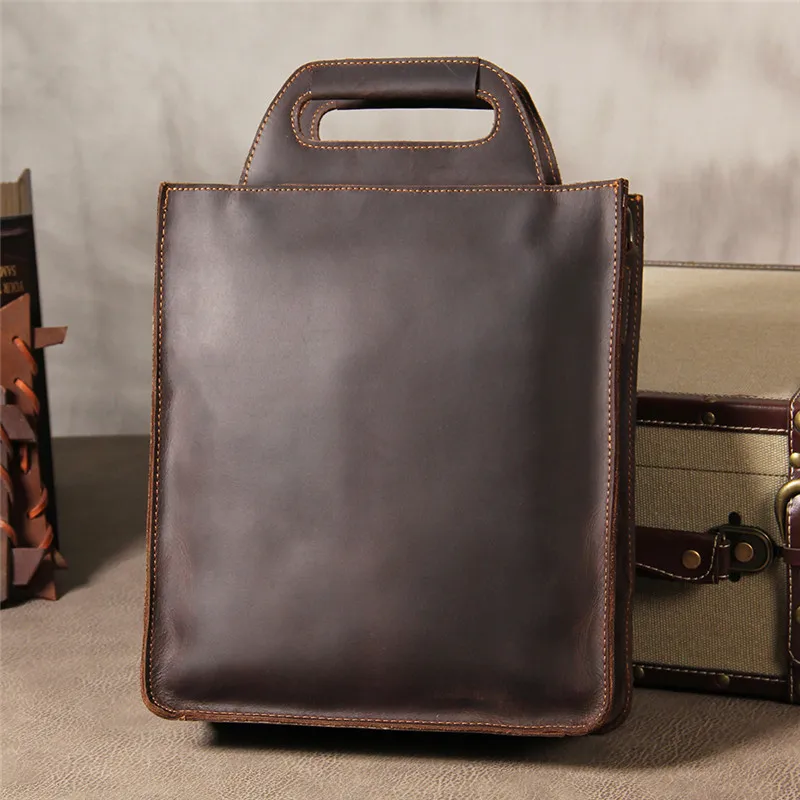 Retro fashion high quality crazy horse leather men's vertical document handbag simple business cowhide shoulder messenger bag