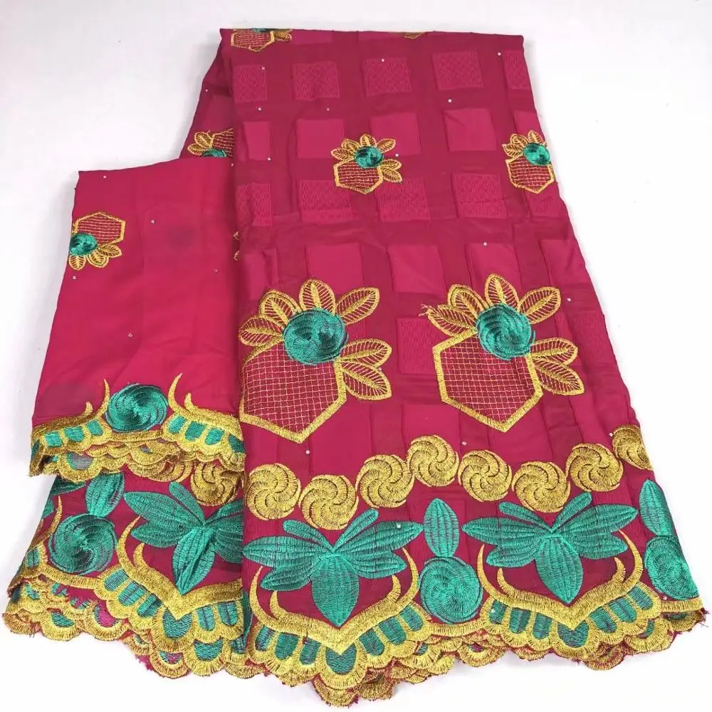 

Beautiful Flowers Designs Blue Rhinestones 5 Yards And 2 Yards African Clothes Fabric For Dress Sewing