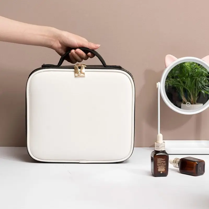 

Leather Clapboard Cosmetic Bag Professional Make Up Case Large Capacity Storage Handbag Travel Insert Toiletry Makeup bag