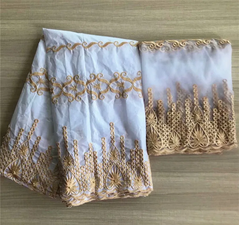 

latest african fabric bazin riche getzner high quality with embroidery bazin getzner with tulle lace 5+2yards