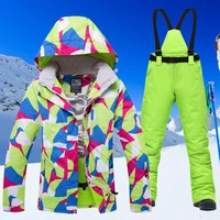 2021 new warm colorful ski suit women waterproof windproof skiing and snowboarding jacket pants set female outdoor snow costumes