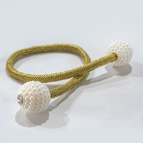 Gold NAPEARL 1 шт. подхваты универсальные шторы веревки домашний декоративный магнит звеньевая нить жемчужный дизайн сплошной цвет стиль капли белый - Цвет: Gold