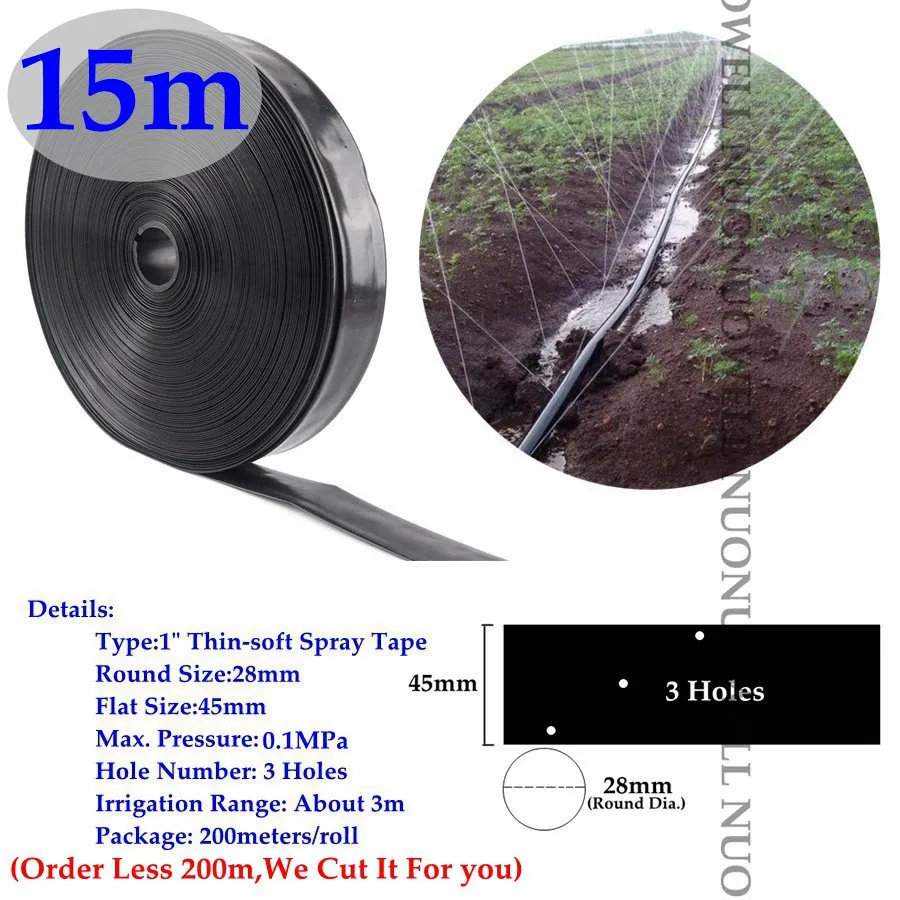3 Holes 15 м Φ28мм " тонкий Solft спрей лента ферма, теплица микро Оросительная капельная лента садовый распылитель шланг газон трава полив трубка - Цвет: 3 Holes
