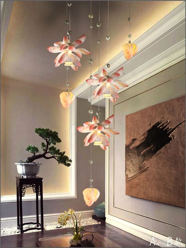 Розовая и синяя люстра в форме лотоса китайском стиле для спальни гостиной